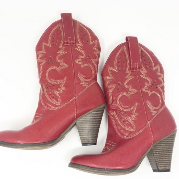 $10 SALE! Womens Red Cowgirl Boots (faux-leather) SZ 8 - Picture 7 of 7